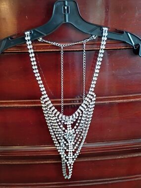 Silver Tone Metal & Crystal Multi-Strand Adjustable Thong